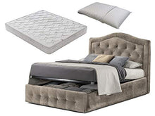 SARDAMATERASSI Letto piazza e mezza con box contenitore velluto beige designe + materasso piazza e mezza 120x190 memory foam+ guanciale memory saponetta sfoderabile