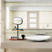 Relaxdays Specchio Trucco, 2 Ripiani Legno, Regolabile, da Tavolo per Bagno & Corridoio, HLP 40x30x14 cm, naturale/nero