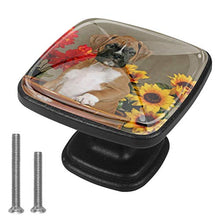 Cucciolo di boxer di fiori Pomelli per Porta Set di 4 Pomelli per Mobili Manopole per Cassetti Cucina Armadio Vetro