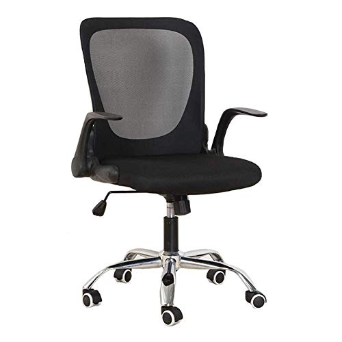 ZHEDAN Sedia da Ufficio Regolabile con Braccioli Ribaltabili, Sedia da Lavoro Girevole in Rete Grigia con Schienale Medio, Sedia da Scrivania Ergonomica con Ruote Girevoli,Black