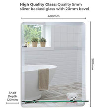 Bellissimo Specchio da Bagno Rettangolare con mensola, Moderno ed Elegante, Doppio Vetro, Angoli smussati, da Parete 50cm x 40cm