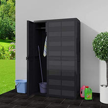 Cikonielf Armadio Alto da Esterno Impermeabile 97 x 38 x 171 cm Armadietto da Giardino con 3 Porte e 4 Ripiani Regolabili Ventilati,Armadio da Balcone in PP,Nero