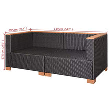 GOTOTOP Divano Angolare da Giardino,Divano da Esterno 2 Posti,con 2 Cuscini di Seduta e 2 Cuscini per Lo Schienale,in Polyrattan,Nero e Marrone,69.5 x 69.5 x 57.5 cm