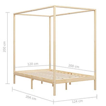 BIGTO - Struttura letto a baldacchino in legno di pino massiccio, per camera da letto, 120 x 200 cm, colore: Marrone chiaro