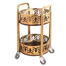 Carrelli con Barra in Oro Tondo 31,5"H su Ruote Carrello di Servizio in Pannelli in Legno Massello 2 Livelli/Carrello da tè per Hotel con Ruote A Quattro Ruote