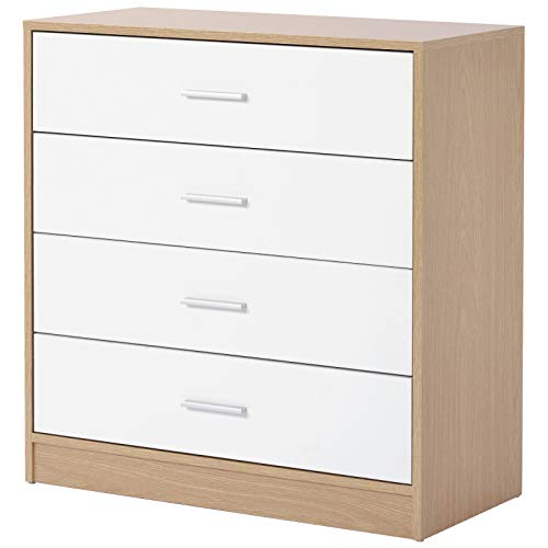 MoovGTP - Comodino moderno con 4 cassetti, con maniglie in metallo e guide per comodino, organizer per camera da letto, soggiorno