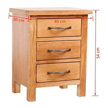 Comodino in legno di quercia massiccio comodino con 3 cassetti per soggiorno, camera da letto, supporto marrone 39,9 x 30 x 54,1 cm