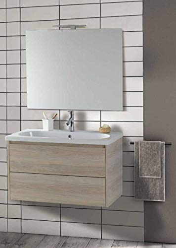 Set Mobile Lavabo Specchio LED Arredo Bagno Moderno Madrid90 CERAMICHEMIRANDA-Perla