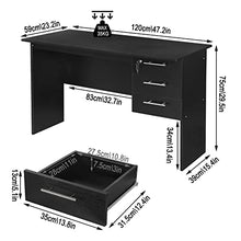 WOLTU TS59sz Scrivania con 3 Cassetti per Ufficio Studio Tavolo da Lavoro Porta PC in Legno Nero 120x59x75 cm