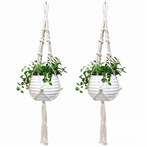 MICROSHE Macrame Plant Hanging Planter Appendiabiti da Parete a Mano in Cotone Corda a Mano da 2 Pezzi (Colore : Beige Set of 3, Dimensione : C)