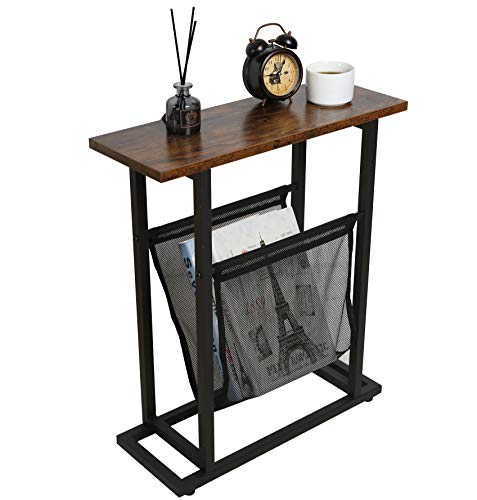 COSWE Tavolino Living in legno con rete di stoccaggio per riviste, tavolino da salotto, mini comodino a forma di H con telaio in metallo per soggiorno, camera da letto