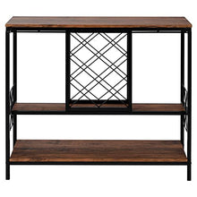 Plcnn - Tavolo da consolle industriale a 3 ripiani con portabicchieri in vetro, 100 x 40 x 86 cm, multifunzione, con diamante per vino, stile vintage, per cucina, bar, cantina