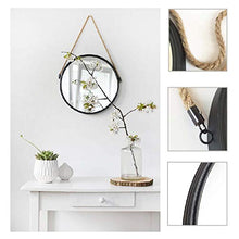 Specchio a Parete, Specchio conciso in Corda di Canapa Nera, Specchio da Trucco Circolare, Struttura in Metallo, Fori preforati (40 cm)