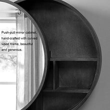 GJSN Nordic Style Modern Home Cabinetto per il Bagno, Armadi a Specchio Bagno Specchio in Legno Massello con Scaffale Trucco a Parete Rotondo a Muro, Sinistra e Destra Push-Pull (Colore: Nero, Dimens