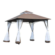 Outsunny Gazebo da Giardino 3x3m con Zanzariera, Tetto a 2 Livelli in Poliestere Struttura in Metallo Marrone
