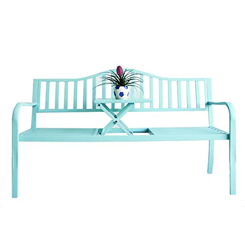59 Pollici Panca da Giardino Per Terrazza Panchina Da Esterno,Panchina da Balcone In Metallo Con Tavolino Centrale, Sedile Portico Resistente Alle Intemperie,Panca Con Struttura In Acciaio E Schiena