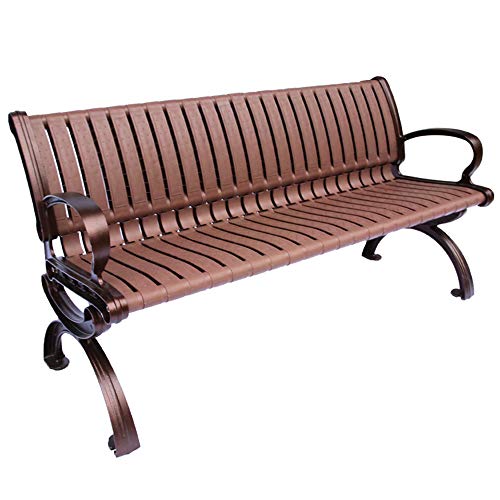 Panchina da Giardino Parco Panca per Tempo Libero Esterno, Panchina Patio Intemperie con Telaio Ghisa e Plastica PVC, Panca Decorativa per Prato con Schienale Braccioli per Veranda, Panca 2-3 Posti