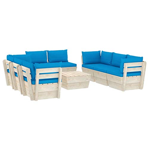 FAMIROSA Set Divani da Giardino su Pallet 9 pz con Cuscini Legno Abete-3652