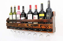 Hyzb Legno for Il Vino Rack, Bicchiere da Vino e Bottiglia di Vino Display Rack, Legno di Pino, Muro Mounte, 8 Bottiglia 8 Long STEM Supporto di Vetro (Charcoal Noce a Colori, 8 Bottiglia = 80 cm)