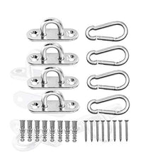 Kit Ganci da Soffitto Ganci da Parete 4 Placche a Occhiello in Acciaio Inossidabile e 4 Moschettoni per Tende da Sole, Corde Decorative e Reti, Attrezzature da Esterno per Interni, ECC.