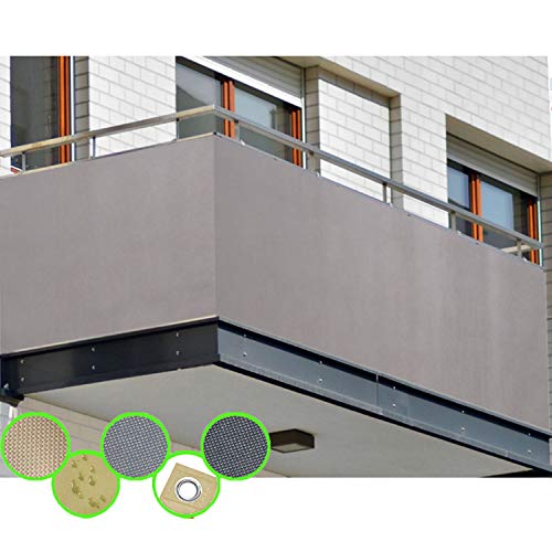 fregaren.de PB2 PES - Paravento per balcone, 90 x 300 cm, con occhielli e cordoncino, in diverse misure e colori (90 x 300 cm (A x L), grigio