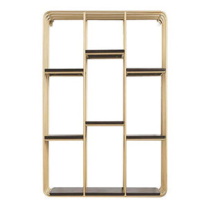 Semplicità Elegante Scaffale a Muro Scaffalature Sospese Scaffali Rettangolari in Ferro Battuto Libreria in Legno per Camera da Letto Grata, 4 Strati, HJJ, Oro, 60x16.5x90cm