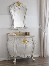 Simone Guarracino Luxury Design Comò e specchio Anderson stile Barocco Veneziano arredo bagno bombato crackle e foglia oro marmo crema pomelli Crystal Sw