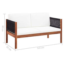Tidyard Divano da Giardino per Esterno a 2 Posti in Massello d'Acacia con Cuscini Bianchi,Panca da Giardino per Esterno a 2 Posti in Legno 122 x 65 x 60 cm