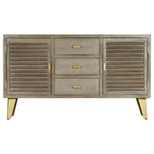 SKM Cassettiera Legno Massello di Mango Grigio e Ottone 140x40x80cm