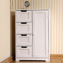 Kylinqaz Mobile da Bagno in Legno, Armadio Contenitore Laterale con 4 cassetti e 1 Armadio, Bianco