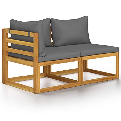FAMIROSA Set Divani da Giardino 2 pz con Cuscini Grigio Scuro in Acacia