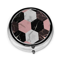 Hexagons - Mini portapillole in metallo rotondo per medicine, borsa da viaggio, in stile caotico in marmo