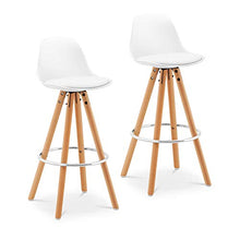 Fromm & Starck Sgabello Alto Con Schienale Da Bar Cucina Design Moderno STAR_SEAT_01 (Set da 2, Gambe in legno, Bianco)