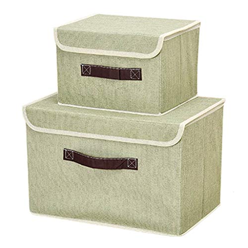 NLIAN- Confezione da 2 Scatole Pieghevoli con Coperchio, Cubi Portaoggetti in Cotone E Lino Organizzatori for Ripiani for Giocattoli Scaffali Carte Libri Libri ECC Verdi