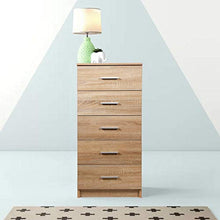 BAKAJI Mobile Cassettiera Mobiletto 5 Cassetti in Legno MDF Pomelli in Metallo Design Moderno Arredamento Casa Camera da Letto Dimensione 35 x 41 x 108 cm (Quercia)