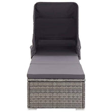 Festnight Lettino Prendisole con Tettuccio e Cuscino in Polyrattan Grigio Sedie a Sdraio da Giardino 195 x 60 x 110 cm Rattan Grigio + Cuscino Grigio Scuro