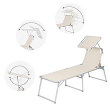 SONGMICS Lettino Prendisole Grande, Sdraio Pieghevole, 65 x 200 x 48 cm, Max Portata 150 kg, con Parasole e Schienale Reclinabile, per Giardino Terrazzo Balcone, Beige GCB26BE