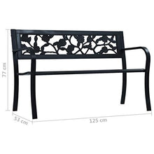 Panca da giardino in acciaio, braccioli in metallo, 125 x 53 x 82 cm, colore: nero