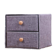 Aimili - Set di cassettiera, in tessuto di lino, cassetto per cosmetici, con manico in legno, 2 strati, 22 x 22 x 21 cm, colore: grigio