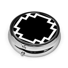 Scatola rotonda per medicina portatile, mini pillole in metallo, dispenser per pillole tascabili, borsa da viaggio, chiave greca in bianco e nero