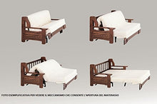DIVANO PRONTO LETTO RUSTICO (TESSUTO ARANCIO, SCOCCA NOCE DIMENSIONE RETE E MATERASSO 160 CM)