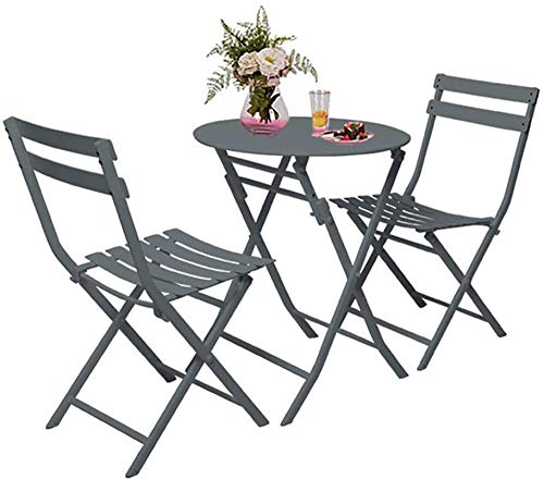 Set da tavolo e sedie da giardino, set da bistrot per patio, impermeabile, in metallo, colore: grigio