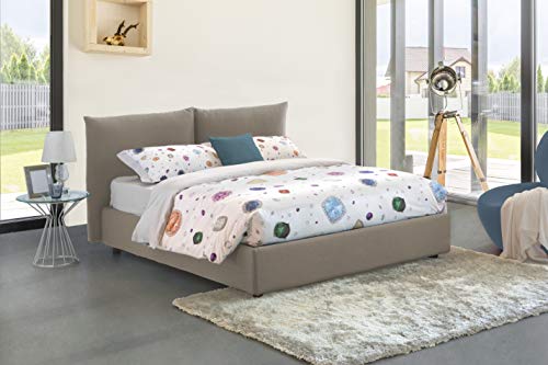Talamo Italia Letto contenitore Matrimoniale Rosa, Made in Italy, Letto con rivestimento in tessuto, Apertura frontale, adatto per materasso cm 160x200, Tortora