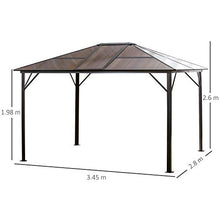 Outsunny Gazebo da Giardino 345x280cm con Tettuccio Apribile in Policarbonato Anti-UV, Struttura in Lega di Alluminio