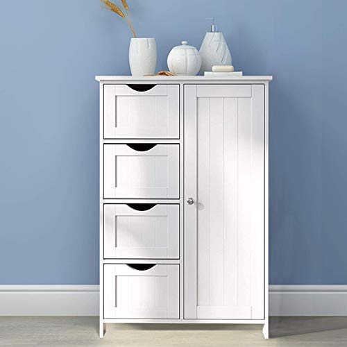 YJIIJY Armadietto Autoportante da Bagno, Modern Shelved Floor Cabinet con 4 Cassetti e 1 Anta, Ripiano Regolabile, Cucina Cassettiera Ingresso Soggiorno