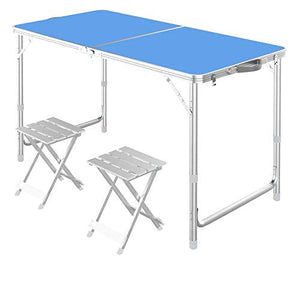 Set da tavolo 2 x panca da giardino in alluminio, tavolo da pranzo pieghevole da picnic, tavolo pieghevole da campeggio portatile e sedia set-blu