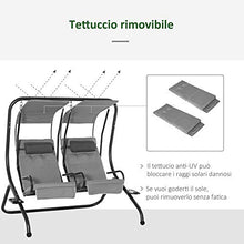 Outsunny Dondolo da Giardino 2 Posti con Sedute Separate e Tetto Parasole, Acciaio e Poliestere, 170x136x170cm Grigio