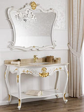 Simone Guarracino Luxury Design Consolle e specchio Eleonor stile Barocco Decapé arredo bagno avorio e foglia oro marmo crema