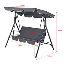 [en.casa] Dondolo da Giardino a 3 Posti di Seduta con Tettuccio Parasole Inclinabile e Rimovibile 172 x 112 x 152 cm Struttura in Acciaio Tessuto Idrorepellente - Grigio Scuro