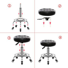 Sgabelli Rotanti -Sgabello da Cucito Rotondi PU-Sedia da Lavoro con Ruote Sedie Girevole,Senza Schienale,Idraulico,Regolabile da 46-60cm,Elegante Motivo retrò,per Cucina Medica(Nero,Piccolo)
